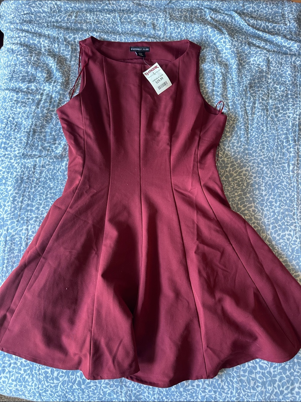 Sincerely Jules Burgundy Sleeveless Fit & Flare Mini Dress